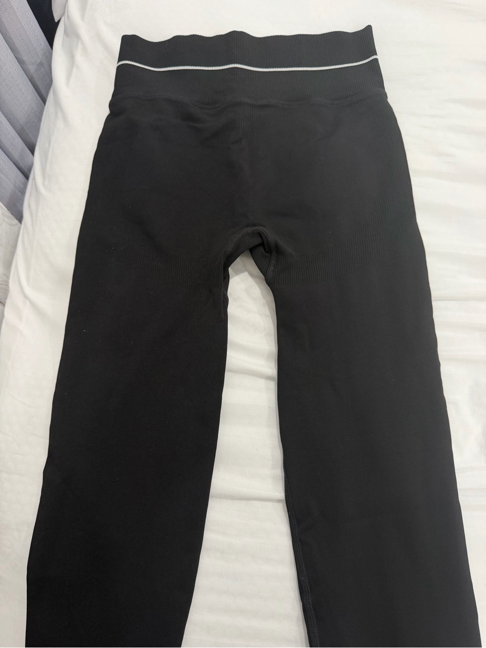 PINK Victoria's Secret Black Ribbed Leggings with Contrast Waist Stripe